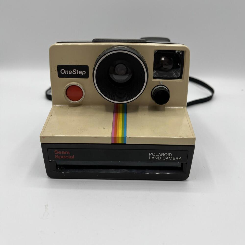 Polaroid One Step White Rainbow Stripe Land Camera Untested Sears Special VTG